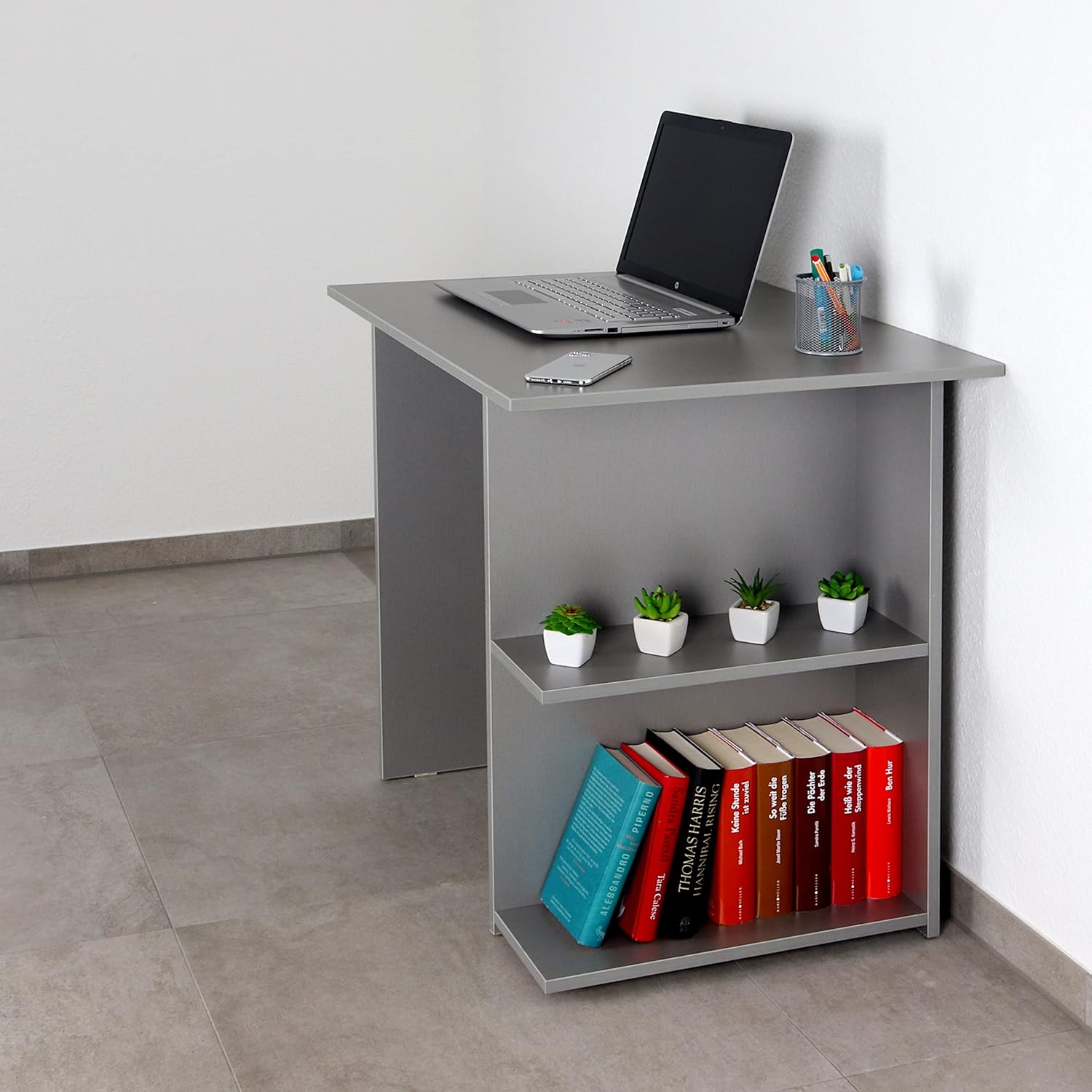 Detalle 2 de RICOO Bureau avec Rangement WM089-PL 82 × 76 × 60 cm – Petit Gris