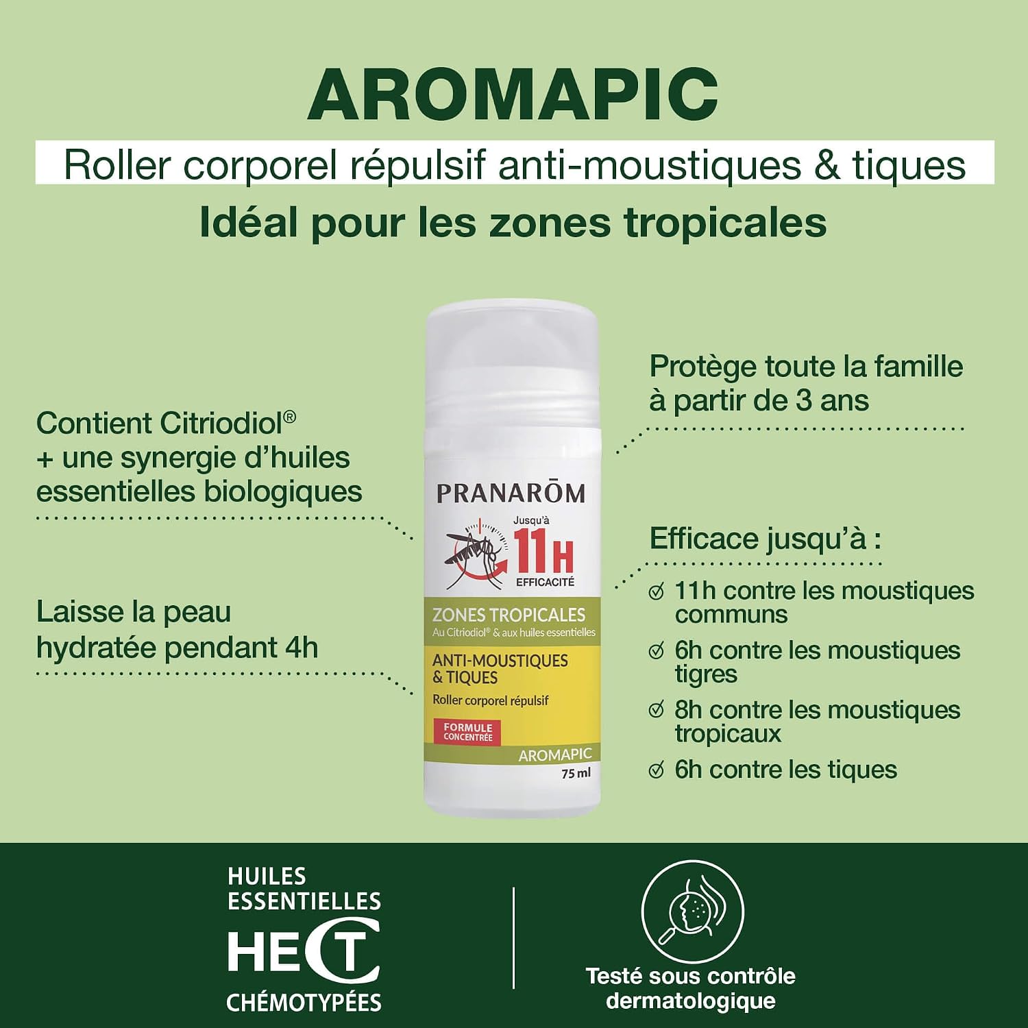 Detalle de Pranarôm Aromapic Roller Anti-Moustiques et Tiques Zones Tropicales – 75 ml