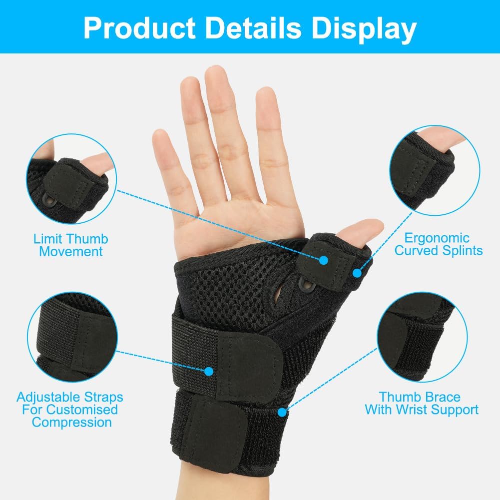 Detalle de ACWOO Attelle pouce réglable pour main droite & gauche (noir) : arthrite, tendinite, canal carpien et entorses