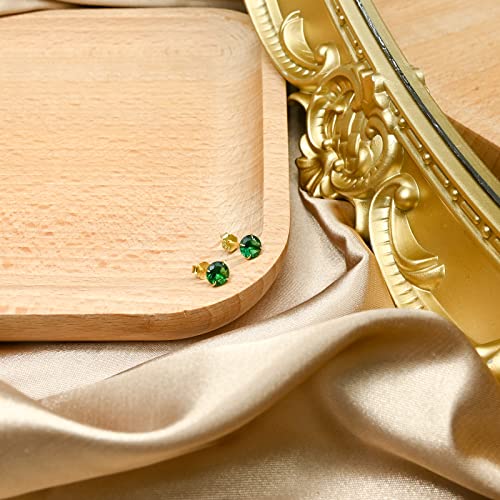 Detalle de Weviway 5mm Emerald Green Stud Earrings – 925 Sterling Silver, 18K Gold Plated, Hypoallergenic