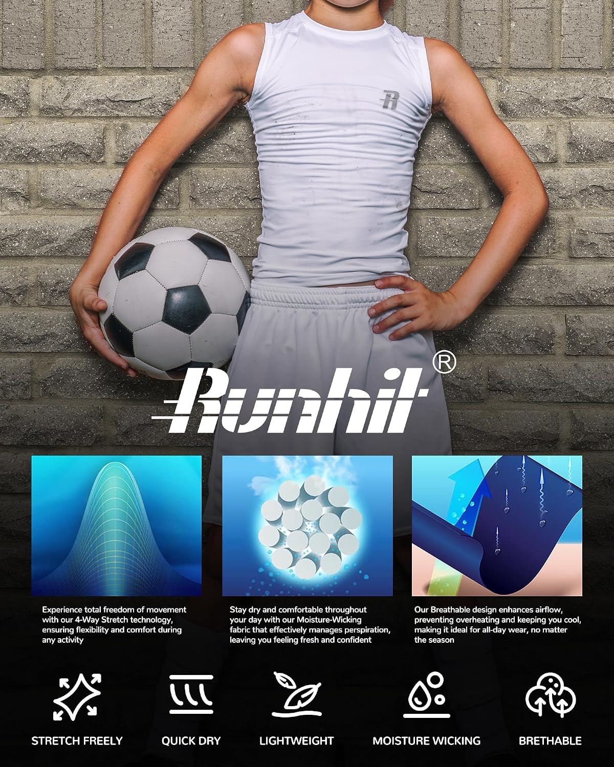 Thumbnail 5 de Runhit Boys' Sleeveless Compression Shirt