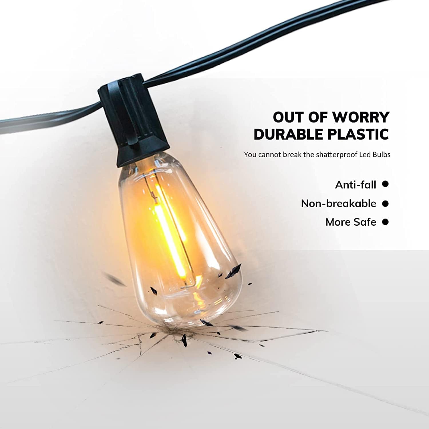 Detalle de Yuucio Catena Luminosa Esterno LED 18M - 60 prese, 30+1 lampadine ST38 in plastica PET, IP44, 2700K