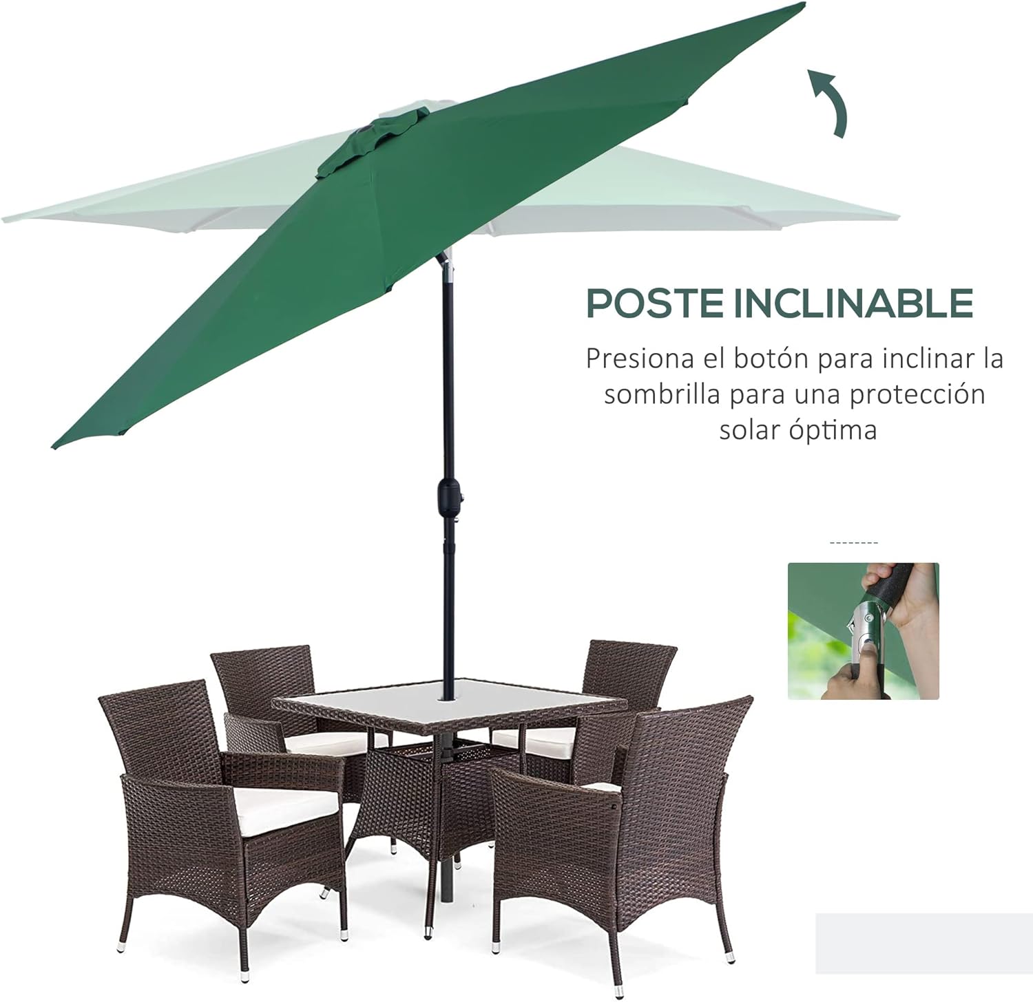 Thumbnail 3 de Outsunny Parasol de jardin extérieur Ø 3 m – inclinable, métal et toile 180 g/m², vert
