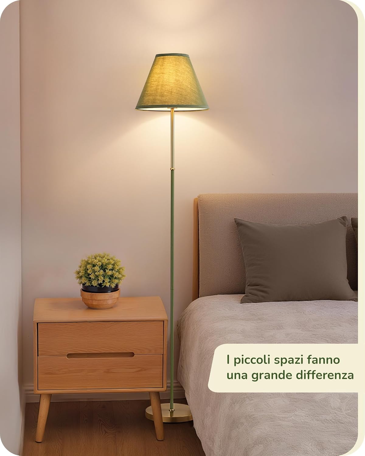 Thumbnail 5 de EDISHINE Lampada da Terra Retro in Cotone-Lino con Struttura in Metallo, LED 2700K Inclusa, verde-grigio