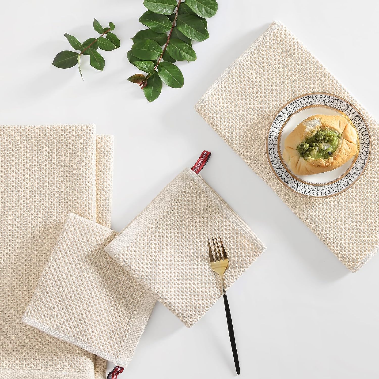 Thumbnail 5 de Homaxy 100% Cotton Kitchen Towels and Dishcloths Set (8-Piece) in Beige