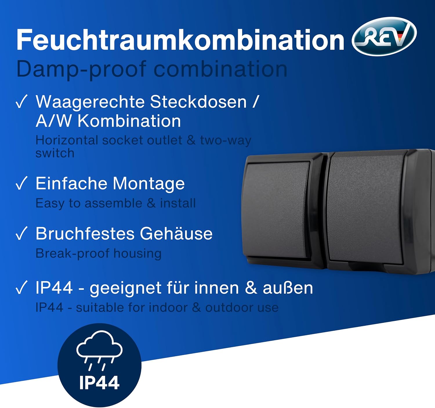 Thumbnail 1 de REV AquaForm: Lichtschalter mit Steckdose IP44, zweipolig, Aufputz, anthrazit