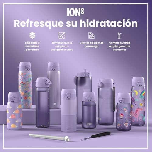 Thumbnail 6 de ion8 Botella Agua Inox Ligero para Niños 400 ml, Unicornio Púrpura – Sin Aislamiento y a prueba de fugas