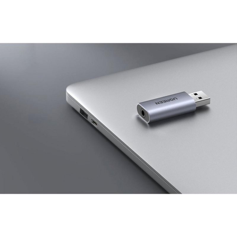 Thumbnail 2 de Adaptador Ugreen CM383 USB a Jack 3.5mm con carcasa de aluminio gris