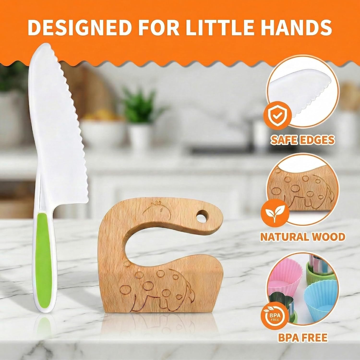 Thumbnail 2 de 28 Pieces Montessori Kitchen Toys for Toddlers: Safe, colourful knife set for real pretend cooking