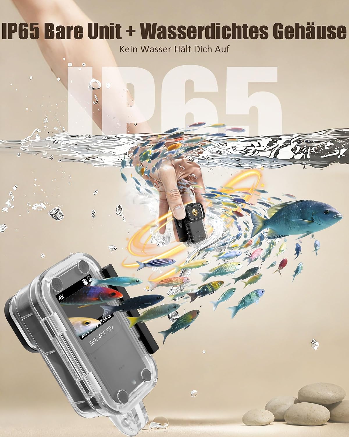 Detalle de NinjaCam NEU Action Cam 4K – POV-Kamera mit 64 GB, 30 m Wasserdicht, 1,47 Zoll Display