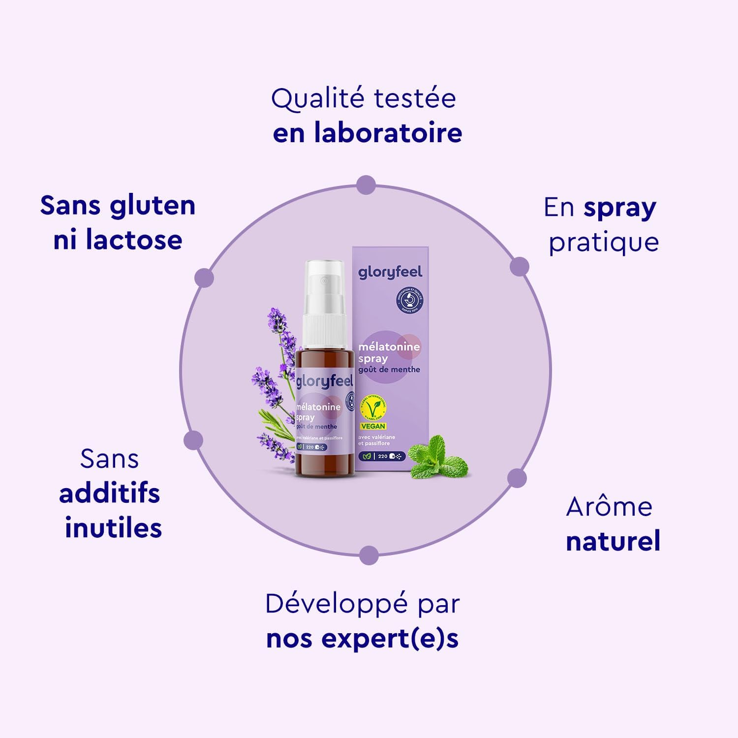 Thumbnail 6 de Spray Mélatonine Effet Immédiat Valériane Lavande Passiflore + vitamines B6/B1 (30 ml) – Goût menthe