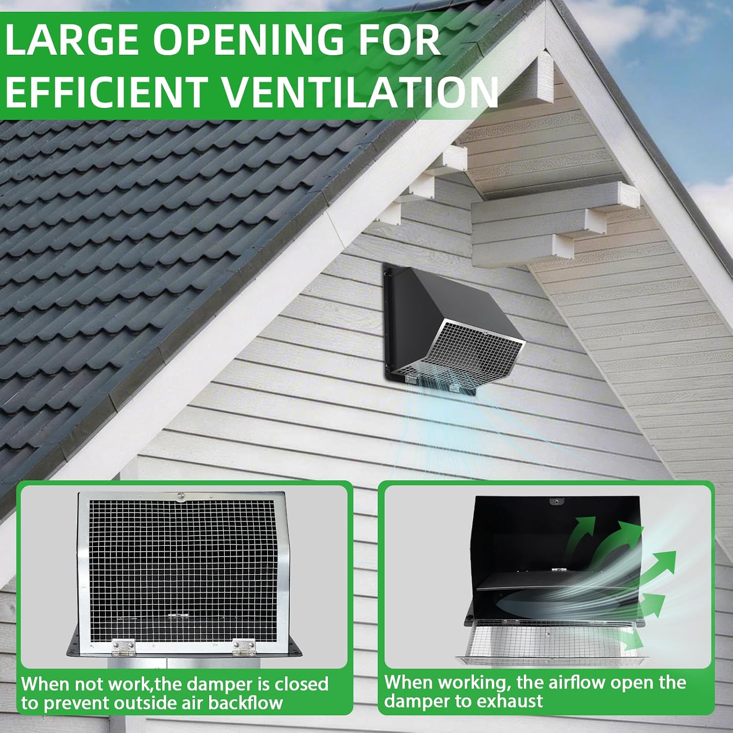 Detalle de JYINCPED WVK013-4 Inch Black Hooded Wall Vent, Galvanized Steel Dryer Exhaust