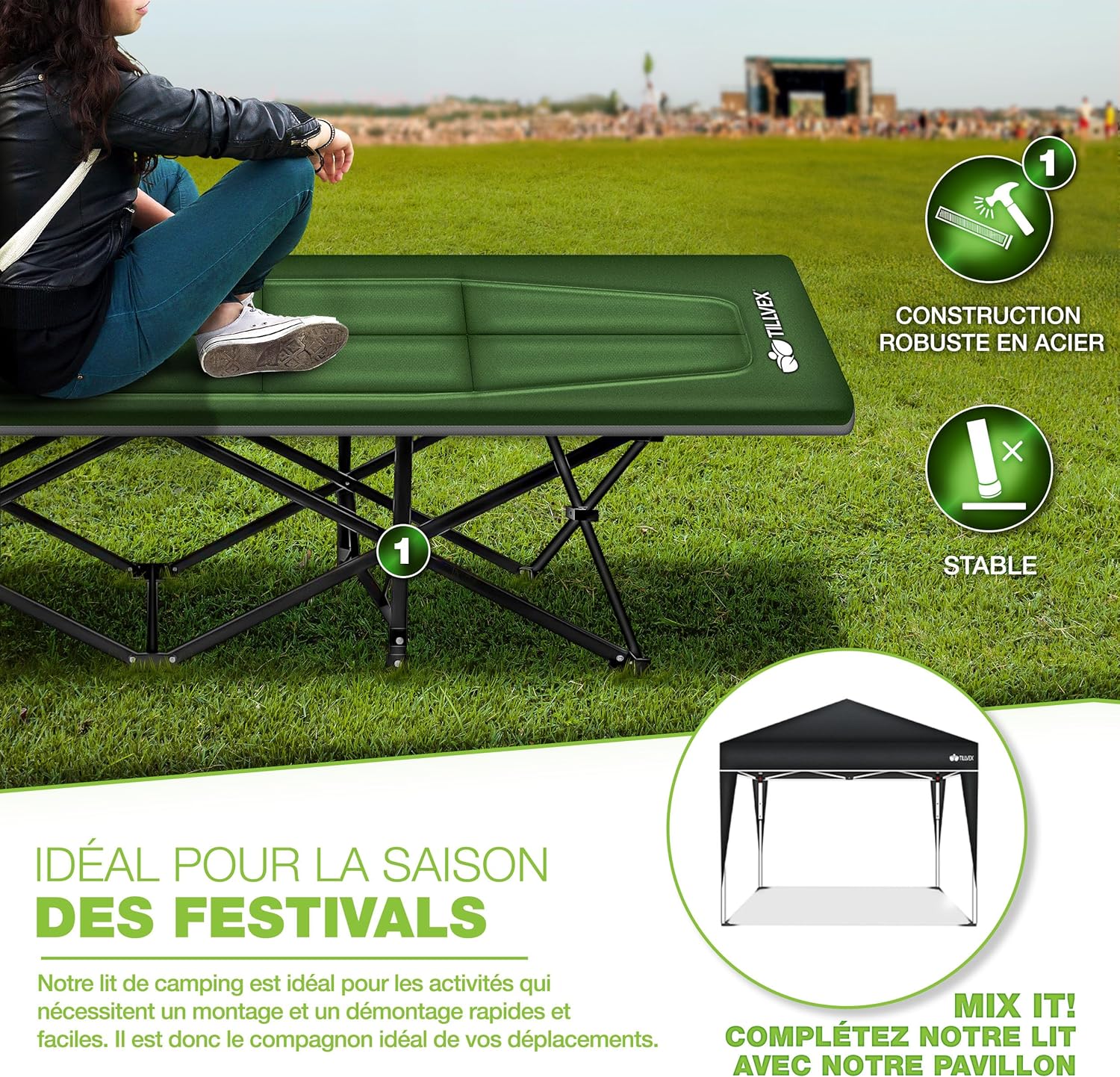 Thumbnail 4 de tillvex Lit de camping pliable 200 kg