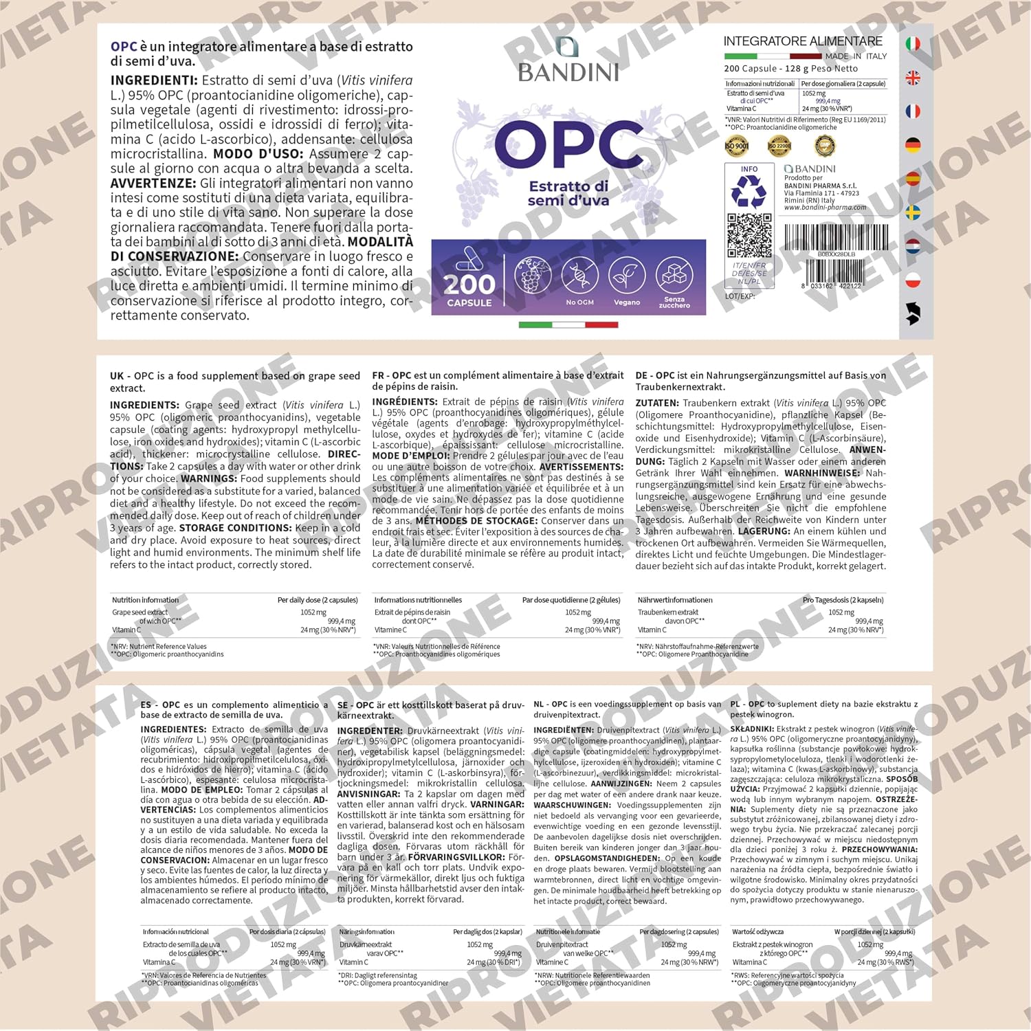 Thumbnail 6 de BANDINI OPC 95% druivenpitextract, 200 capsules met vitamine C