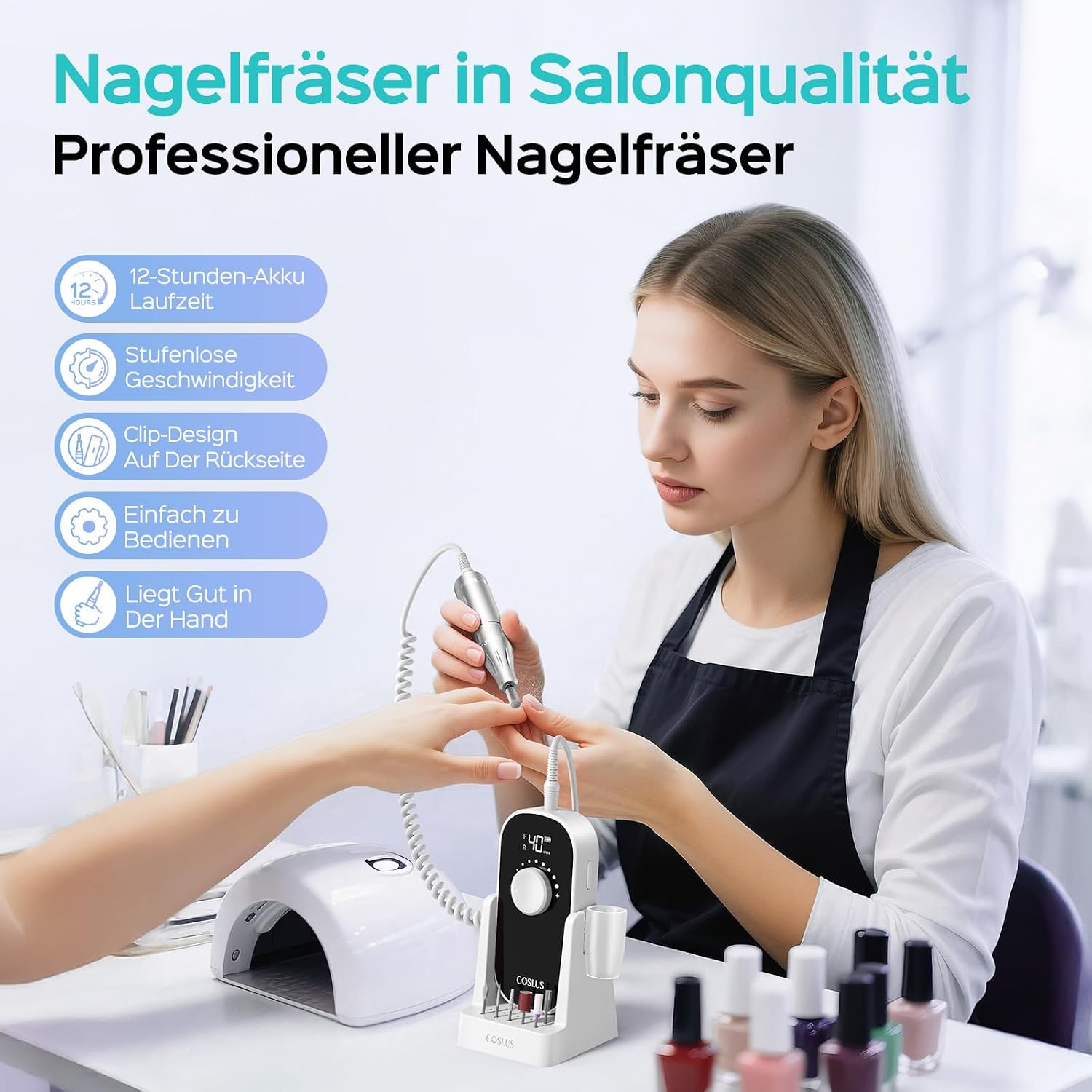 Detalle 2 de COSLUS Elektrische Nagelfräser 40000 U/min – Nagelfeile
