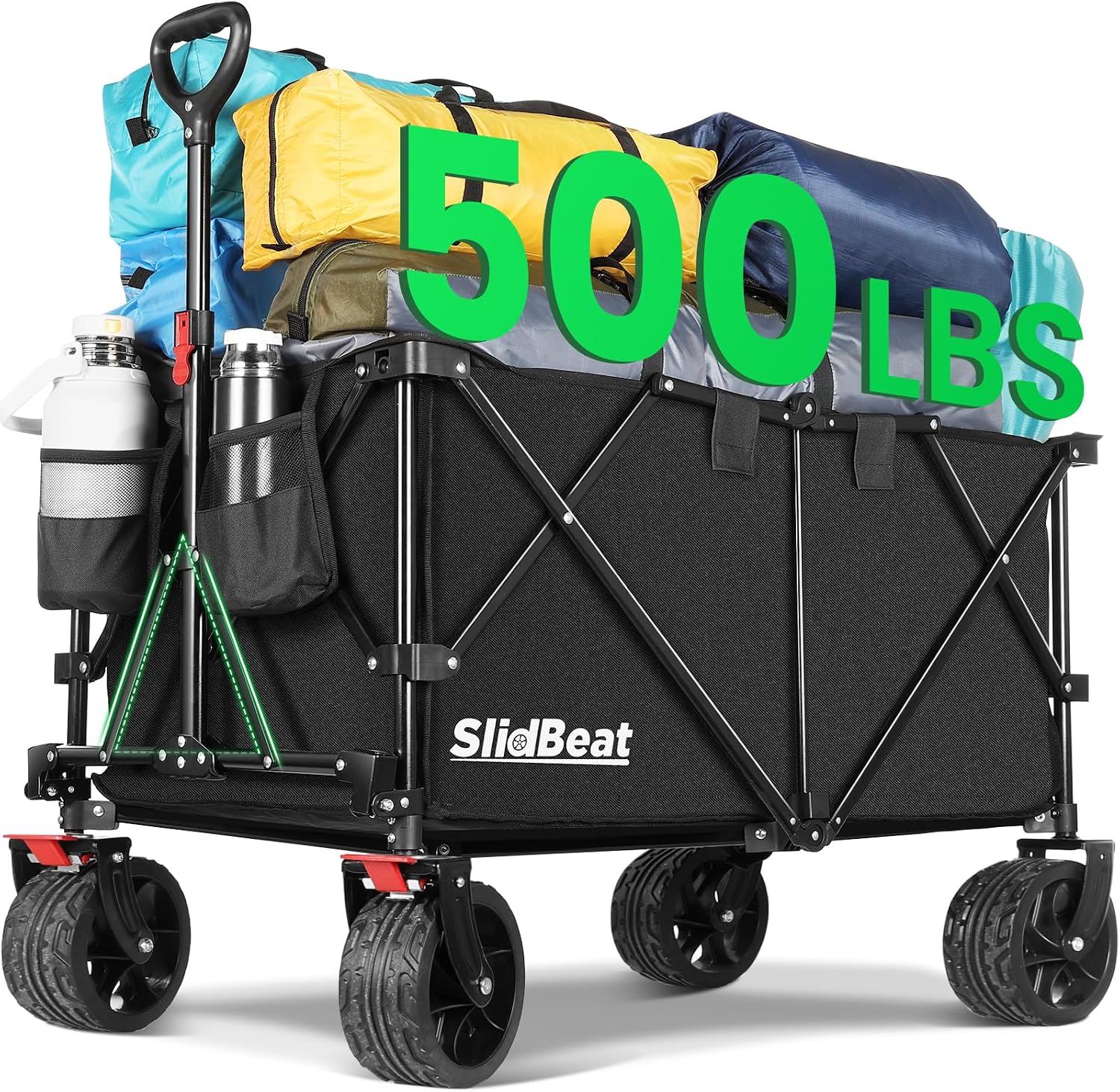 Detalle de SLIDBEAT Carrello da Giardino Pieghevole con Ruote per Fuori Casa – 226 kg, 300 L