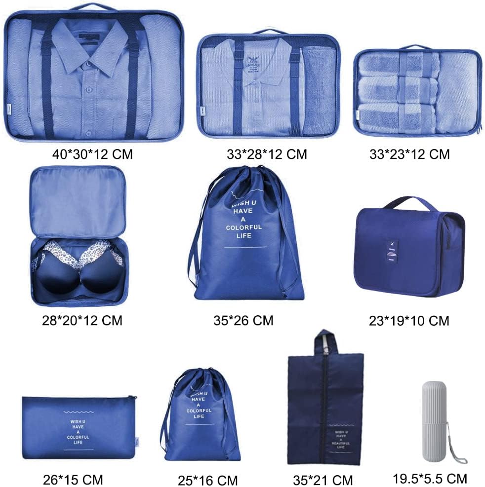 Detalle de Toifucos 10pcs Travel Packing Cubes Set — Navy Blue (S16120-4)