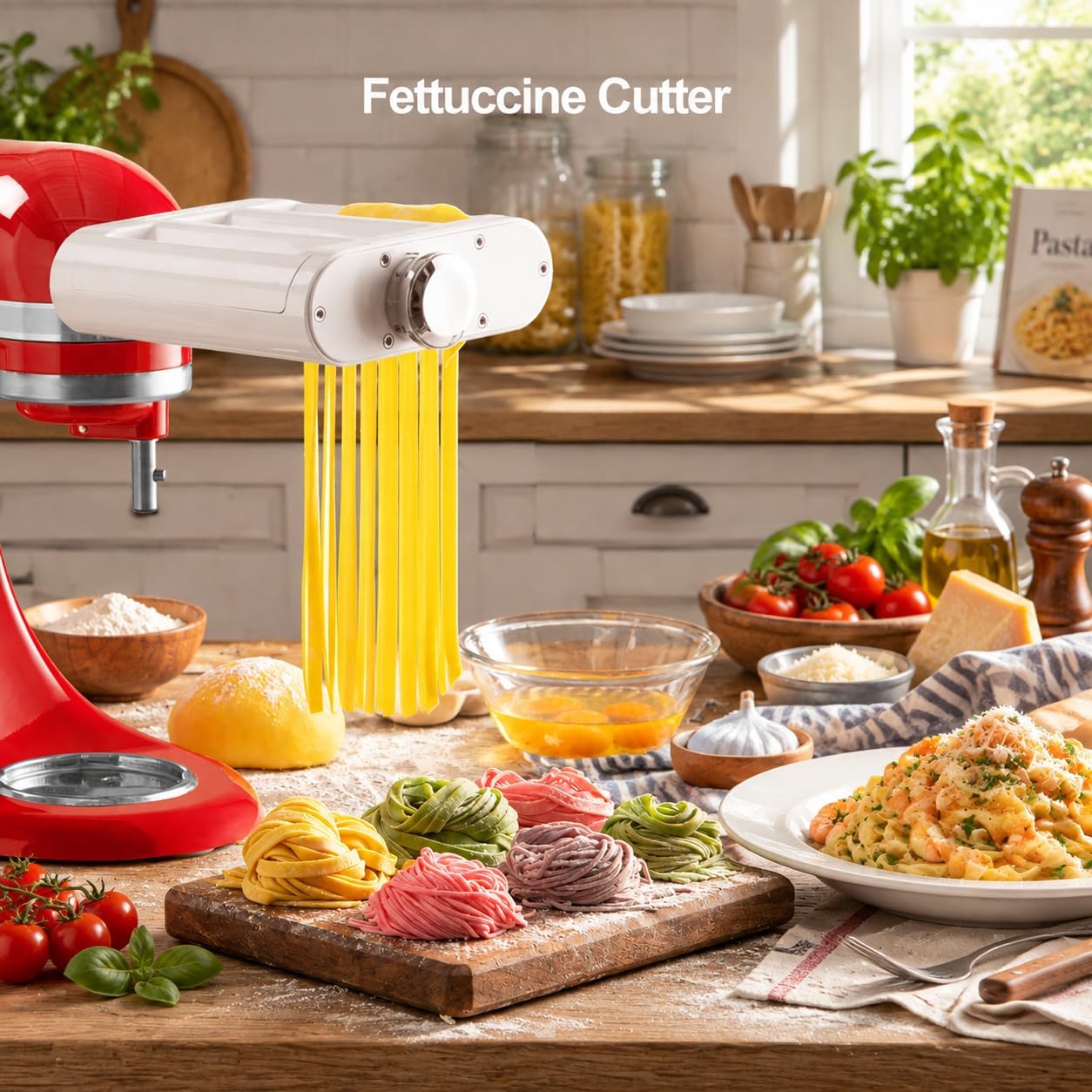 Detalle de ANTREE 3-1 Pasta Maker Attachment for KitchenAid: Roller, Spaghetti Cutter & Fettuccine Cutter