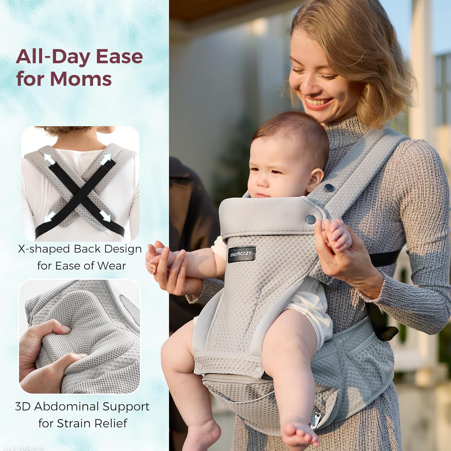 Thumbnail 2 de momcozy Baby Carrier with Hip Seat (2-in-1, forward-facing) up to 20kg, AirMesh Grey