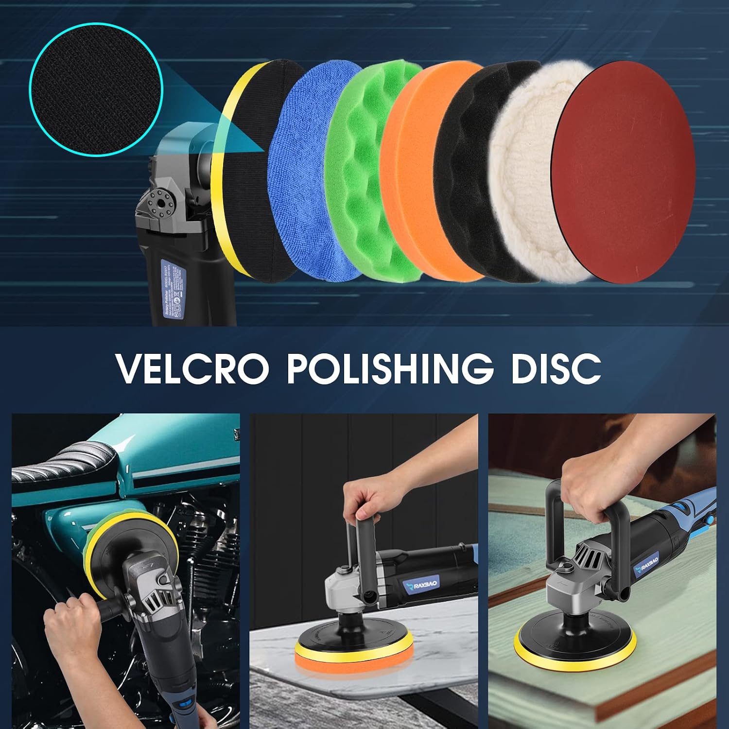 Thumbnail 6 de RAYBAO Car Polisher: 6/7-Inch, 1200W Rotary Polisher with 6 Speeds and Dual Handles