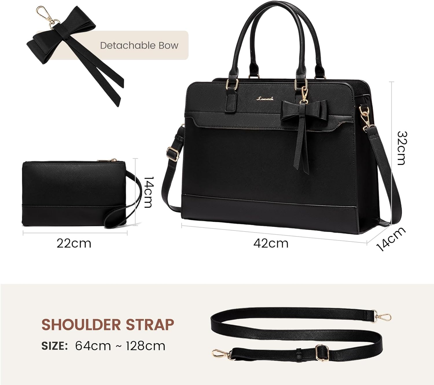 Detalle 1 de LOVEVOOK Women’s Laptop Bag (15.6 Inch) – PU Leather Work Tote with Compartments, Black