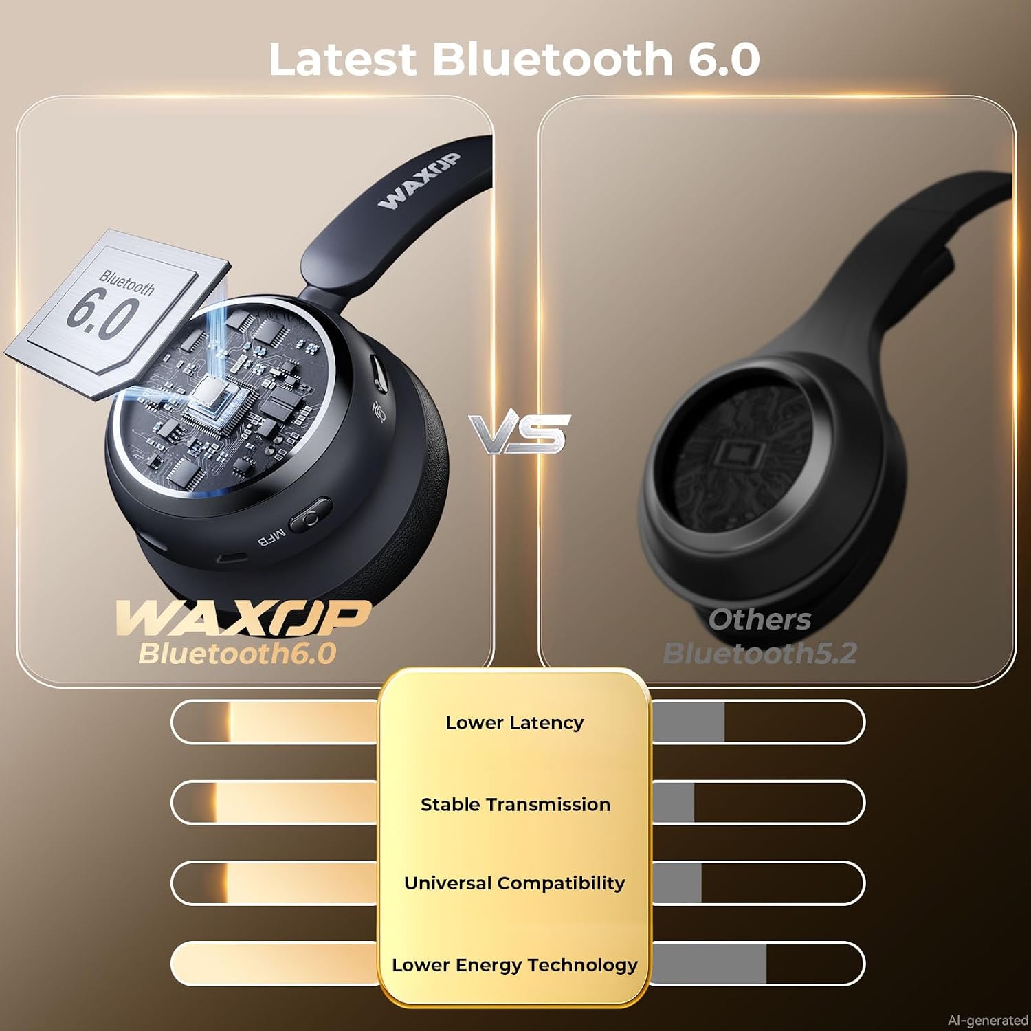 Detalle de Waxop Wireless Headset with Mic for Work — Bluetooth 6.0, 65H, 60ft Range, USB Dongle & Dock