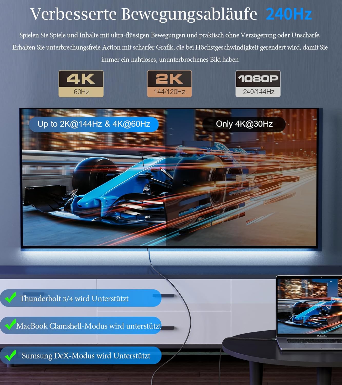 Thumbnail 4 de sweguard USB-C auf HDMI Kabel 4 m (4K@60 Hz) – Thunderbolt/USB-C kompatibler Adapter für Display-Übertragung