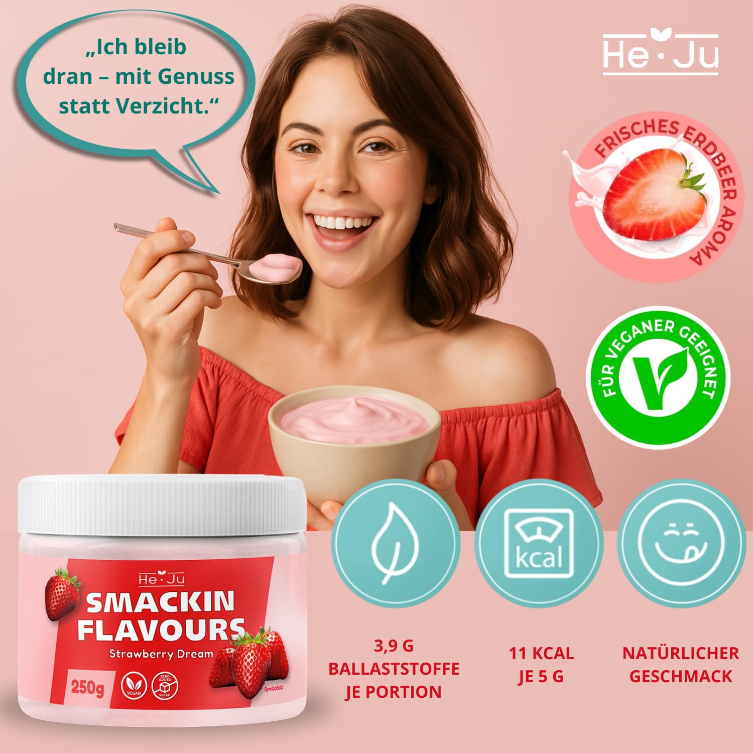 Thumbnail 2 de He-Ju Flavour Pulver Erdbeere (vegan) 250 g – zuckerfrei zum Süßen mit Erdbeer-Geschmack