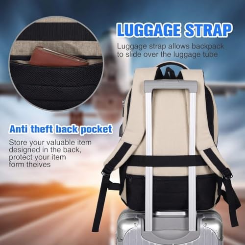 Detalle de YAMTION Backpack for Men: 35L Classic Laptop Daypack in Beige