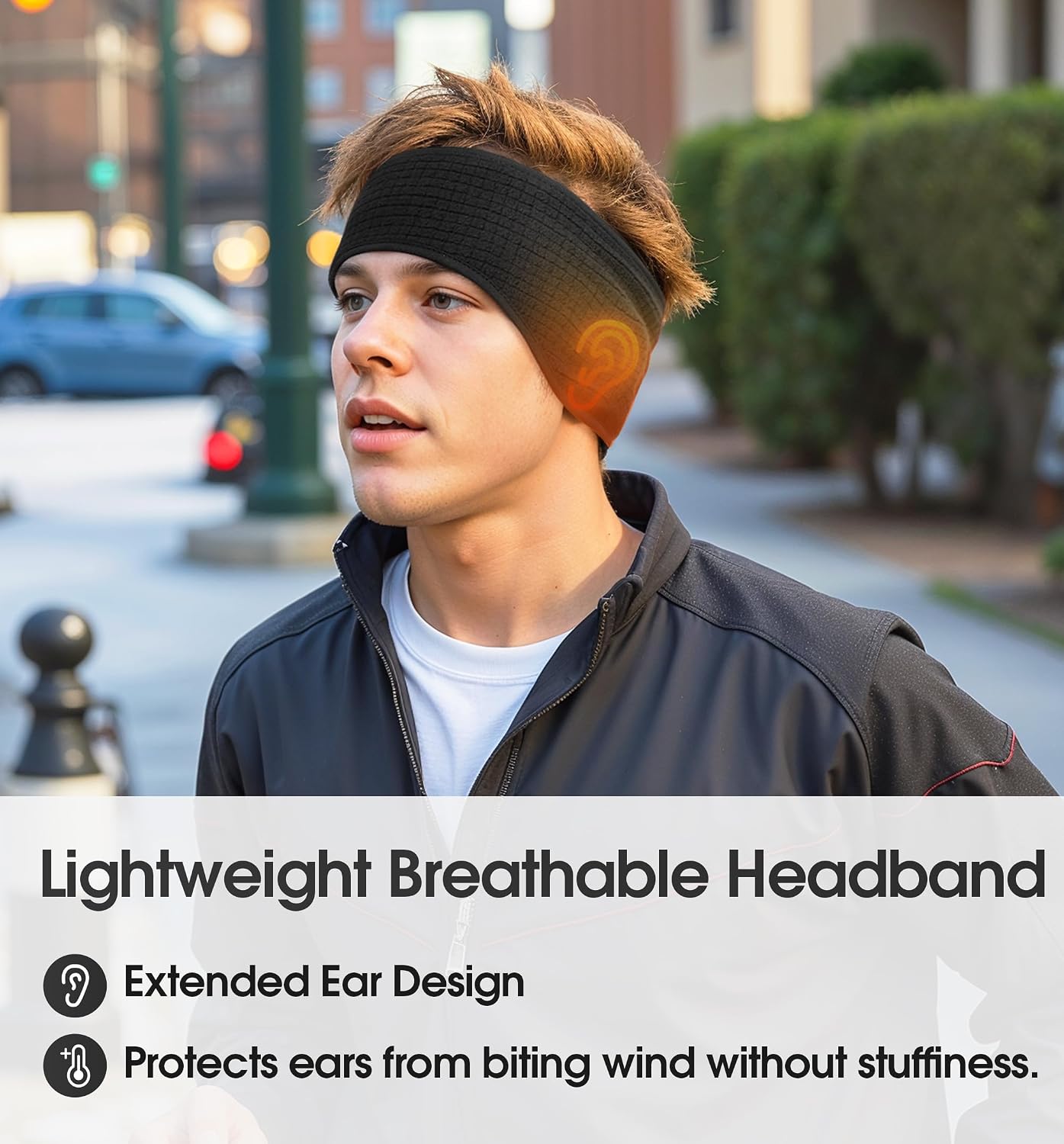 Detalle de SUNMECI Grid Fleece Ear Warmer Headband, Lightweight Stretch Fit, Double-Layer Ears