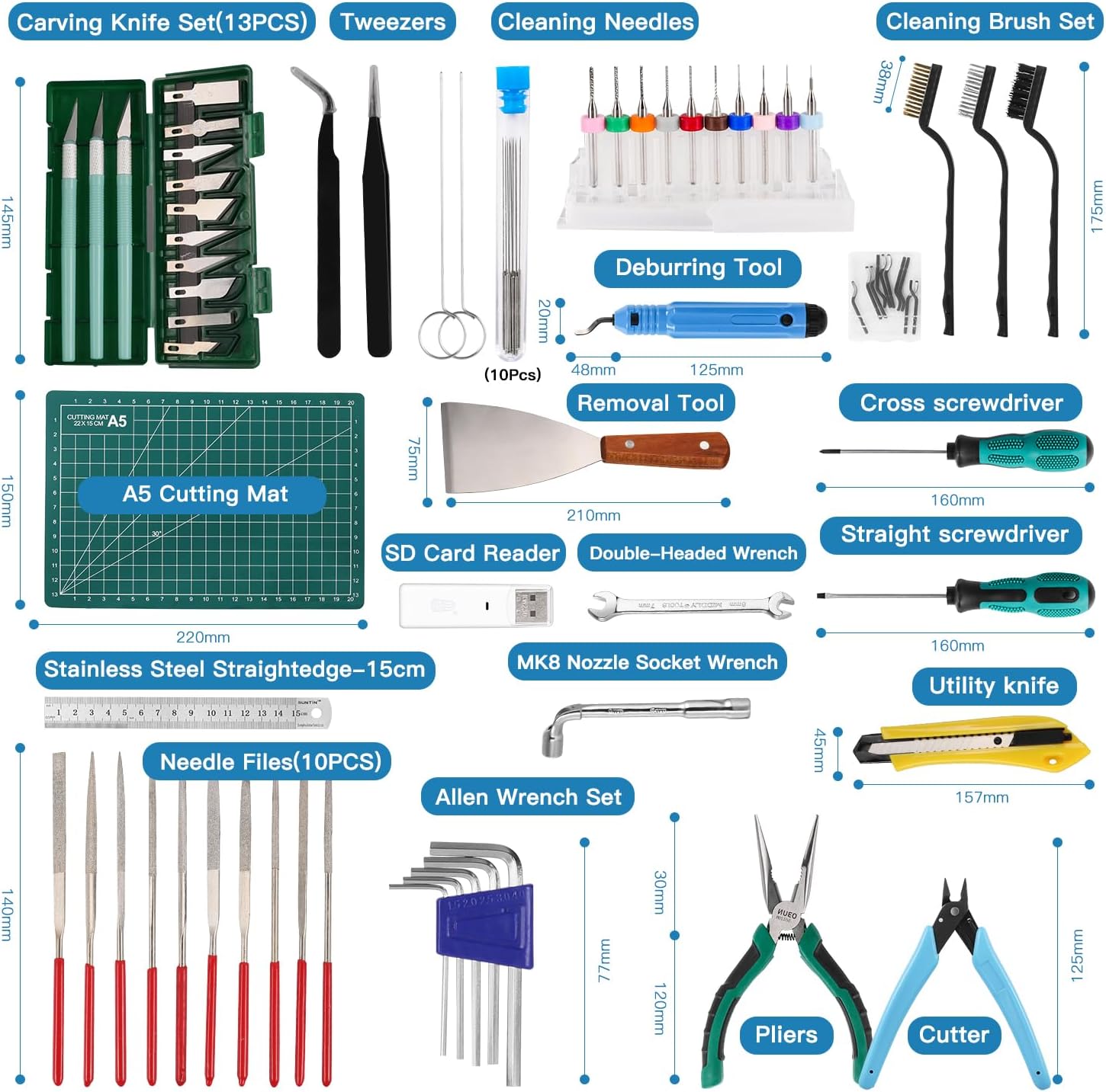 Detalle de Sovol 78-delige 3D-printergereedschapsset voor nozzle-reiniging en nabewerking