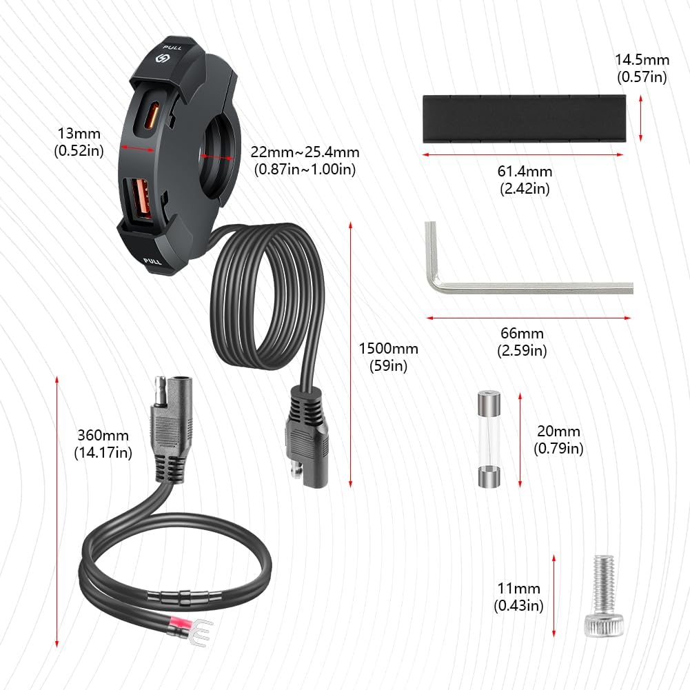Thumbnail 1 de URAQT Waterproof Motorcycle USB Socket with 18W QC and 30W PD Type-C – Dual Fast Charger for 12V/24V Vehicles