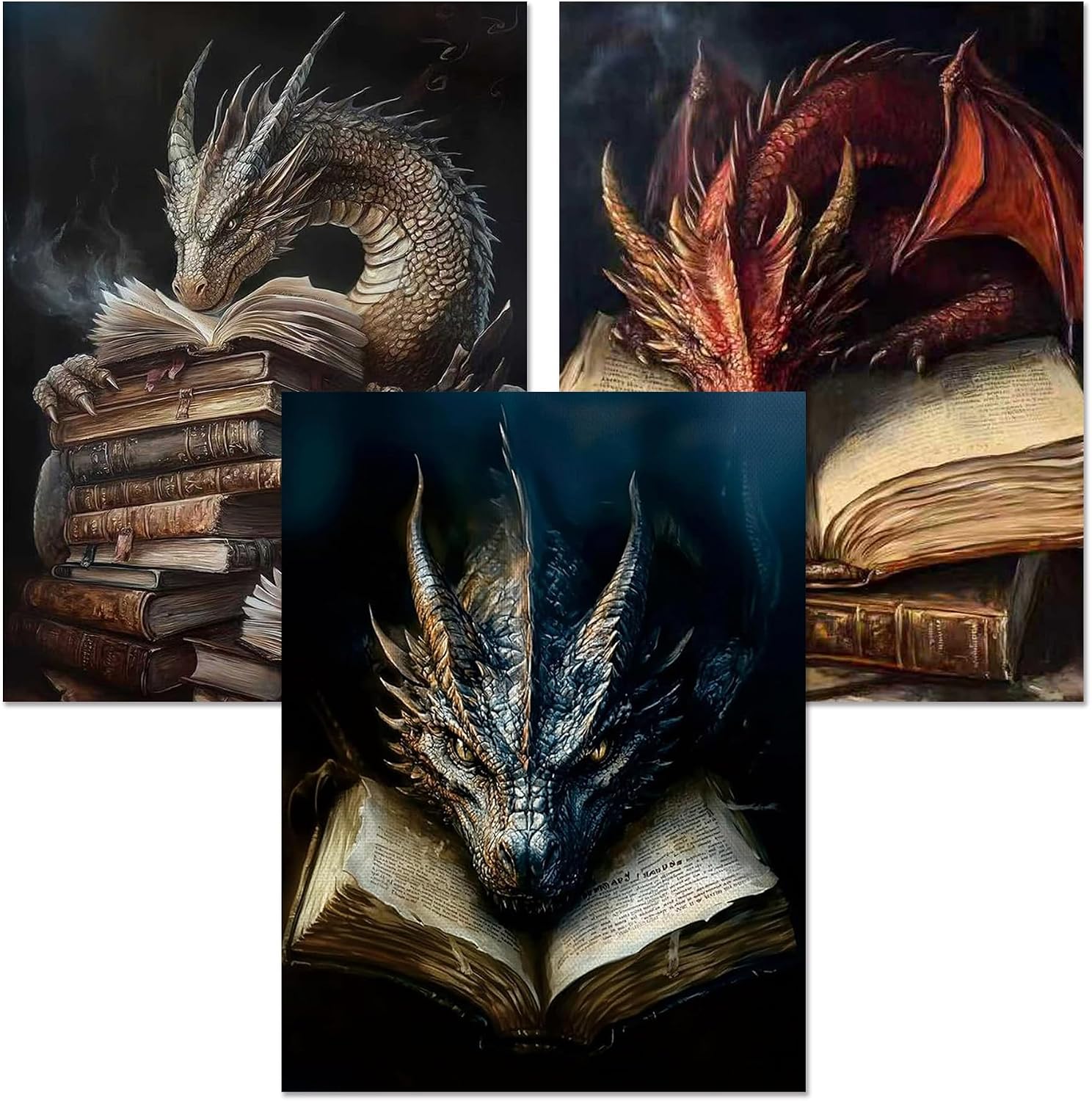 Detalle de Meothan 3-Pack Dragon Diamond Painting Kits for Adults, 12x16in Canvases
