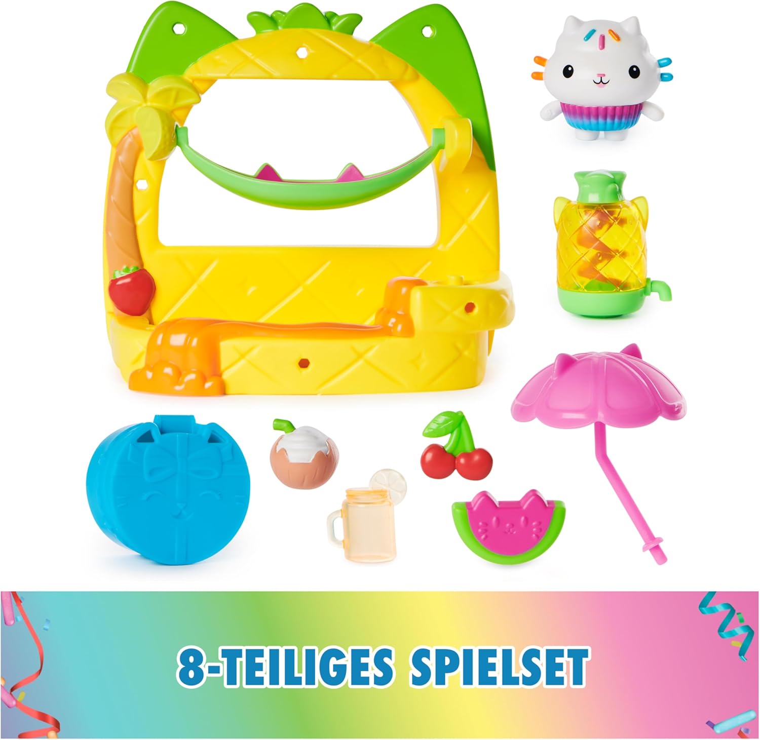 Detalle de DREAMWORKS Gabby’s Dollhouse – Balkon-Spielset Kuchis Saftbar, 8-teilig mit Kuchi-Figur