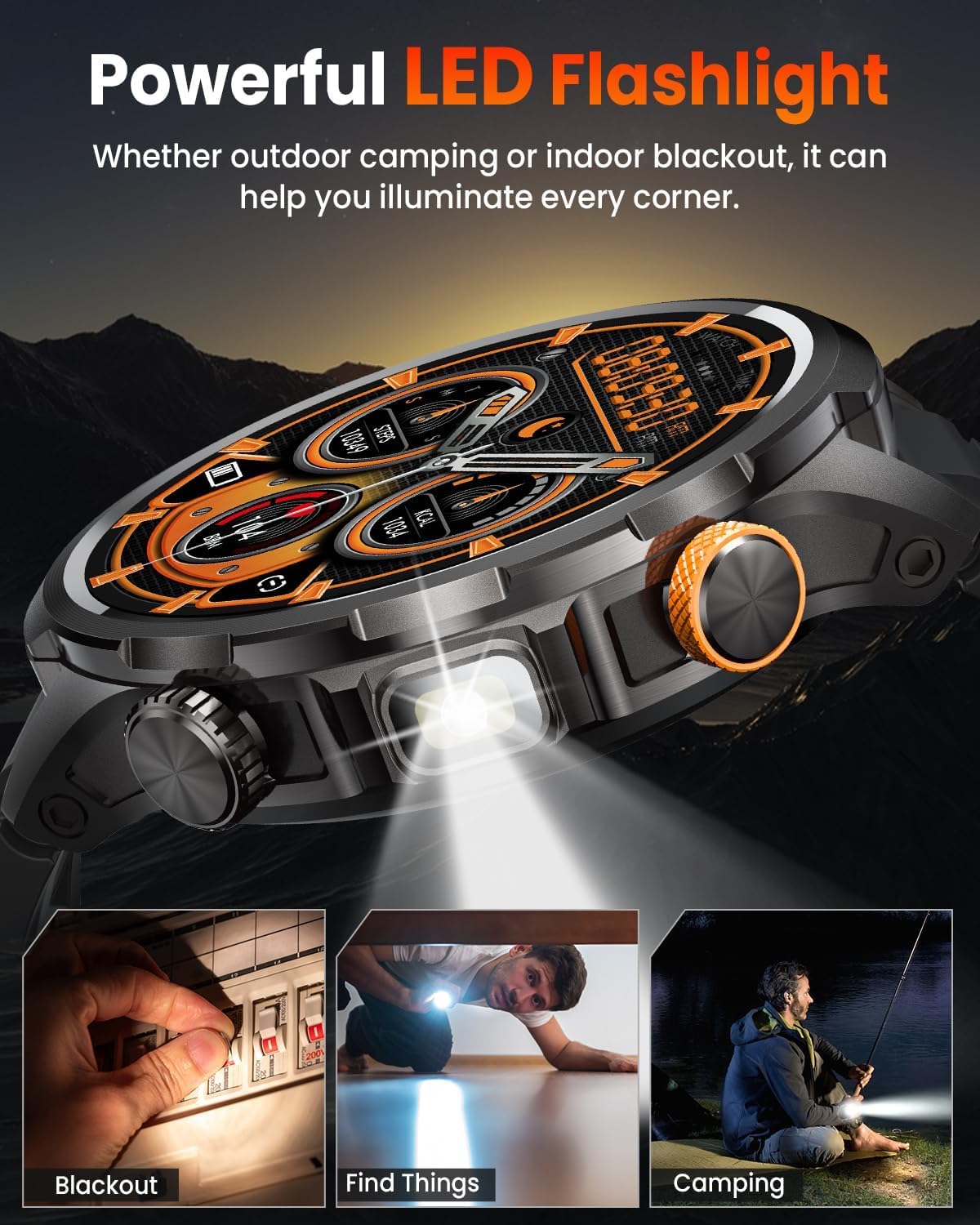Thumbnail 2 de BANLVS Military Smart Watch for Men with 100 Days Battery, LED Flashlight, Heart Rate & SpO2