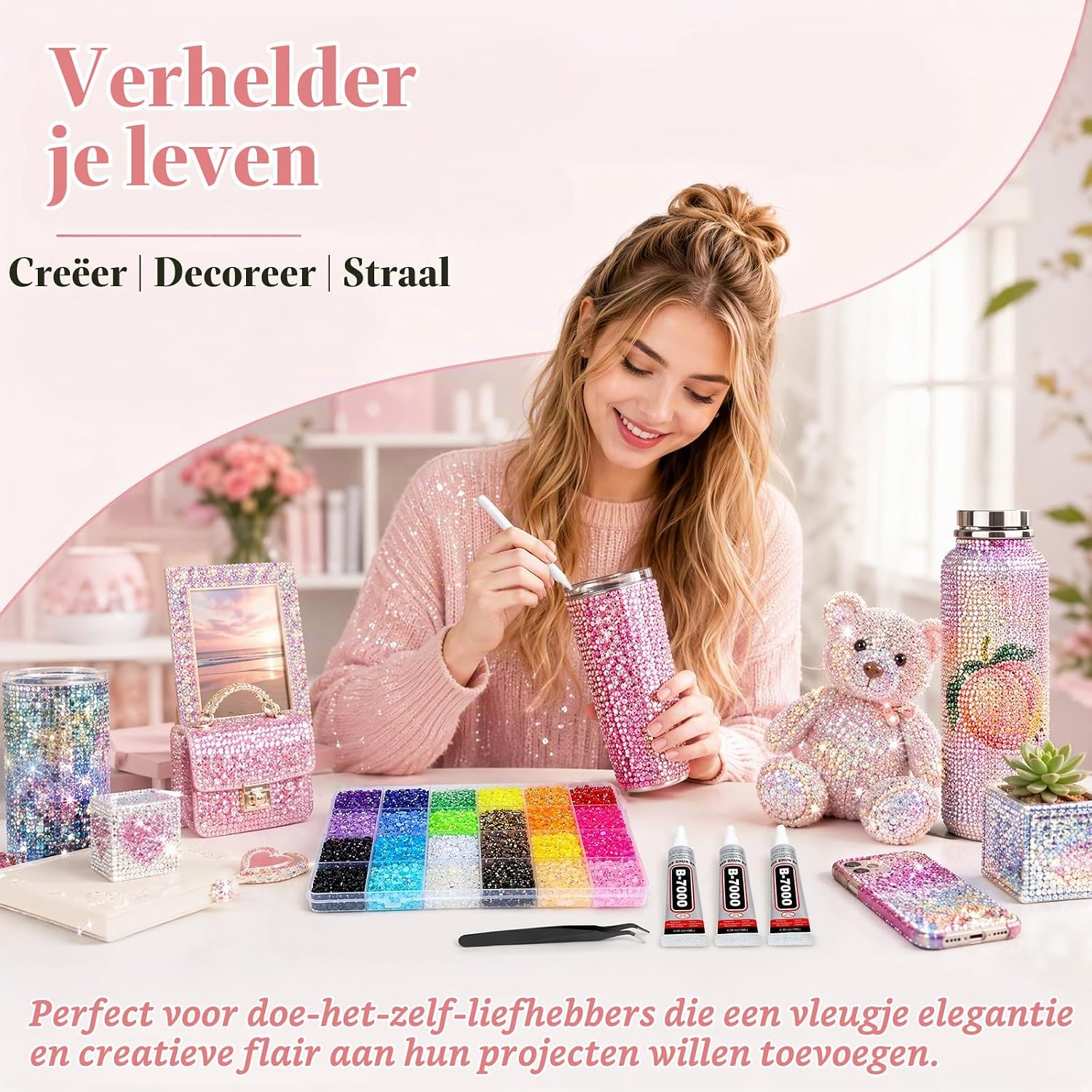 Detalle de SINAYREK Bedazzler-kit met 30.000 strass-steentjes van 3 mm, 28 kleuren
