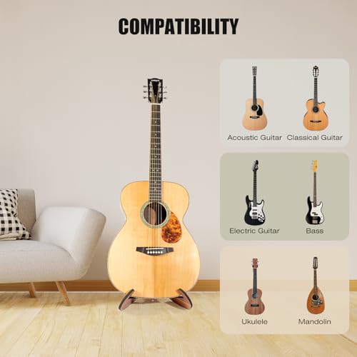 Detalle de LINRAX GS1: Soporte de guitarra de suelo en madera con marco X, suave y estable