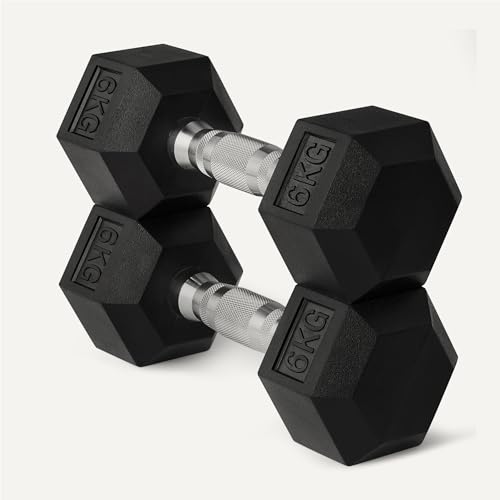 Detalle de Amazon Basics manubri esagonali 6 kg con rivestimento in gomma, set di 2 neri