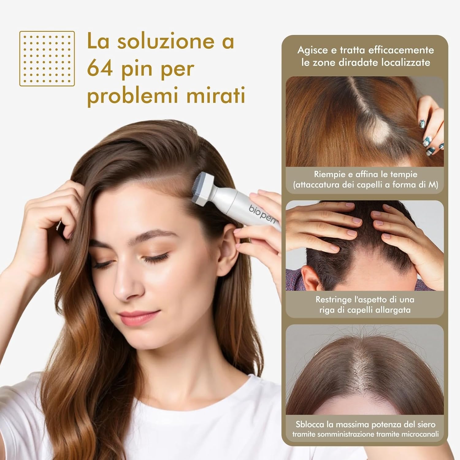 Detalle de Derma Stamp Regolabile 0-3 mm con 120 + 64 aghi in titanio – Crescita capelli, barba e viso