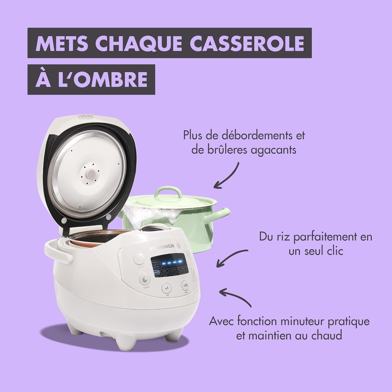 Detalle de Reishunger Mini Auto Cuiseur Riz — 0,6 L, 7 modes, maintien au chaud, accessoire céramique
