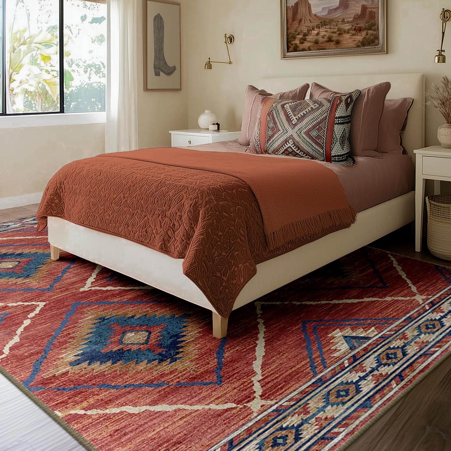 Thumbnail 6 de BESTSWEETIE 8x10 Area Rug (Machine Washable, Non-Slip) – Tribal Western Print in Red/Orange