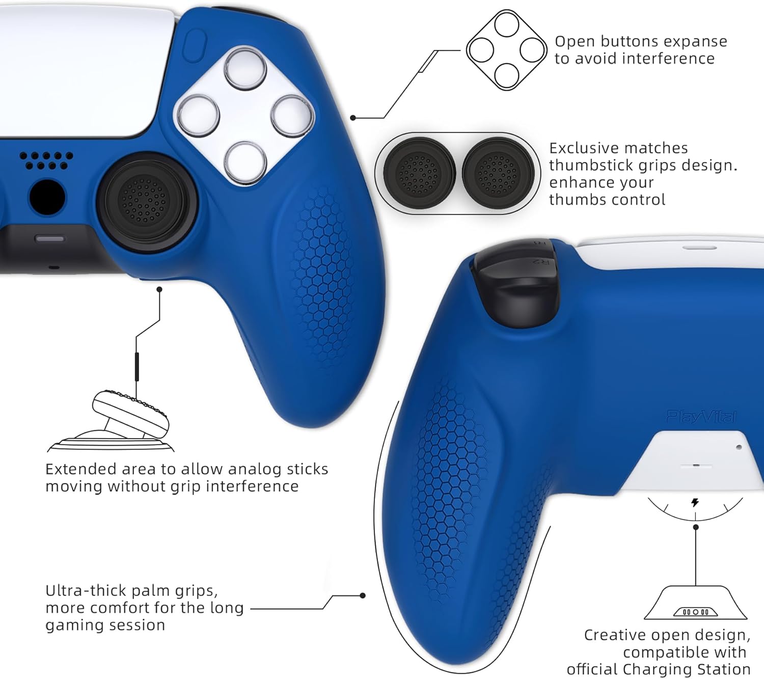 Thumbnail 6 de PlayVital Ninja Edition: Anti-Slip Silicone Cover Skin for PS5 Wireless Controller (Blue)