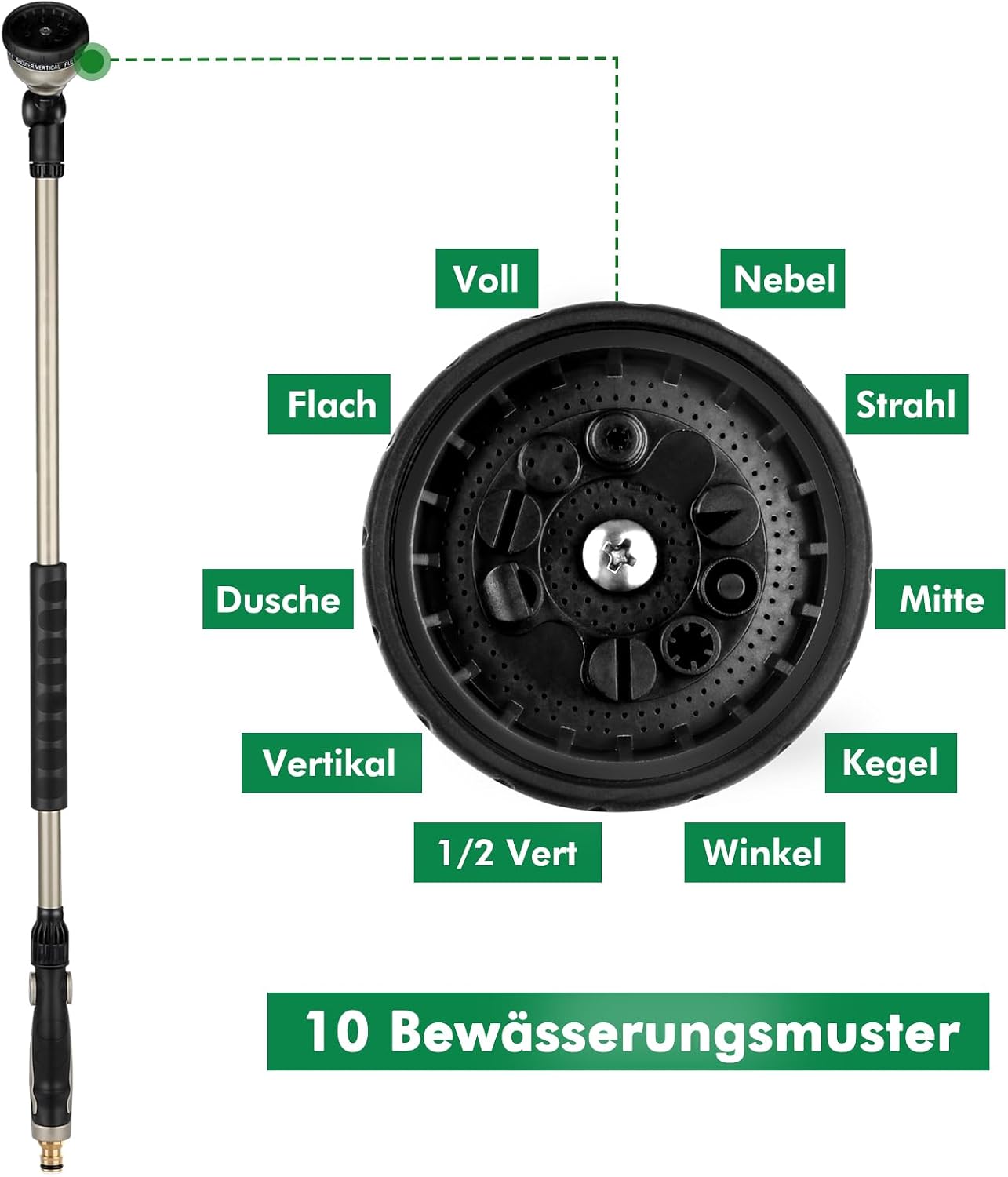 Detalle de Restmo 92 cm Ultra Langer Gießstab mit 180° schwenkbarem Kopf, 10 Sprühmustern & Daumenflusskontrolle