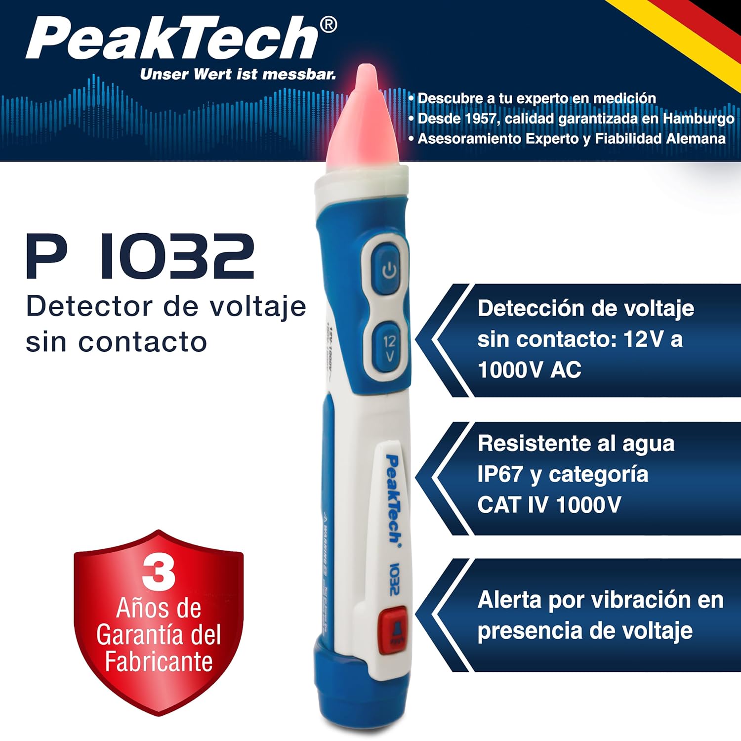 Detalle 2 de PeakTech 1032 comprobador sin contacto 12-1000 V