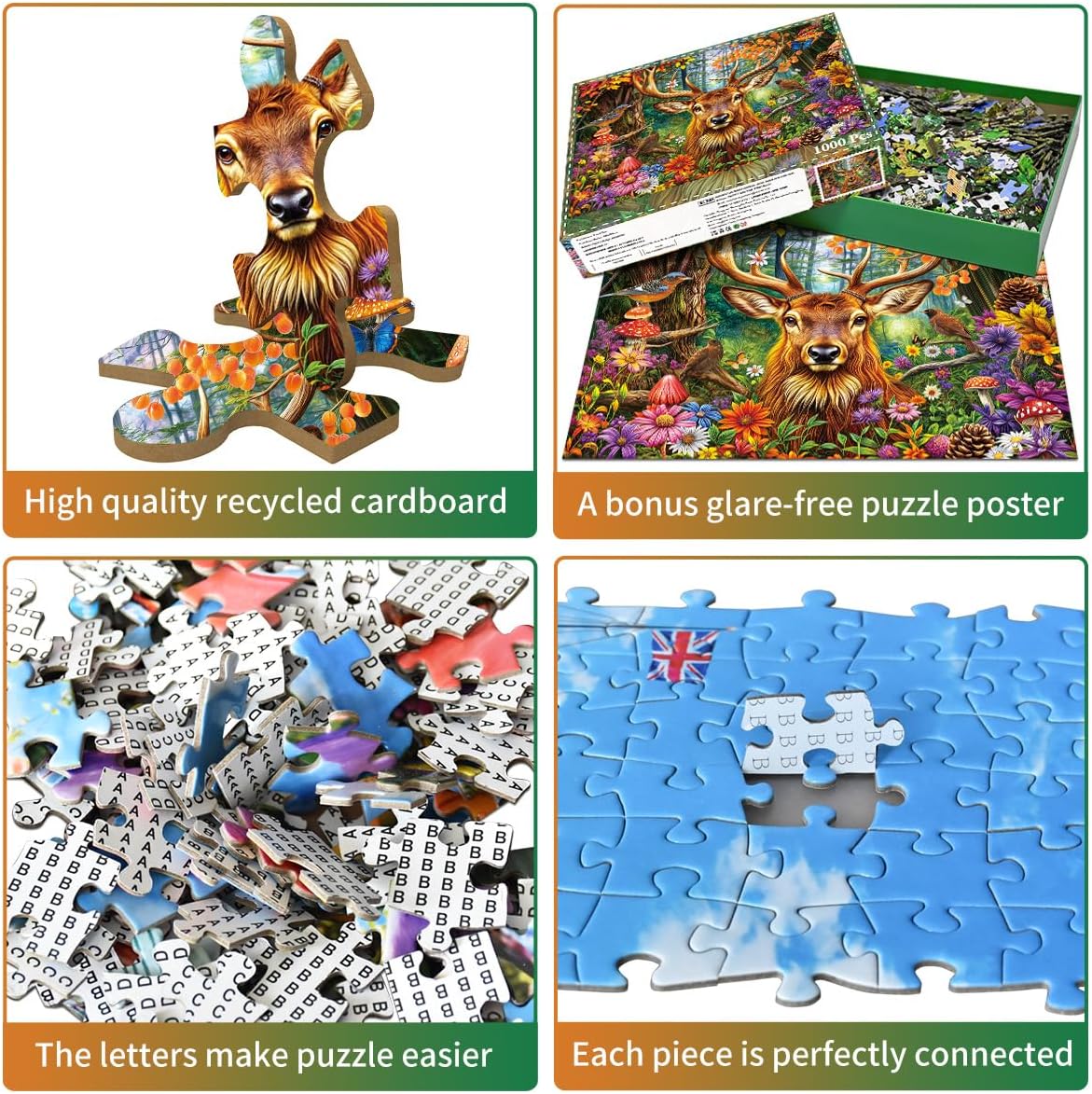 Detalle de 1000-Piece Fairytale Forest jigsaw puzzle for adults (charming deer) — adult-friendly 27.56 x 19.69 in