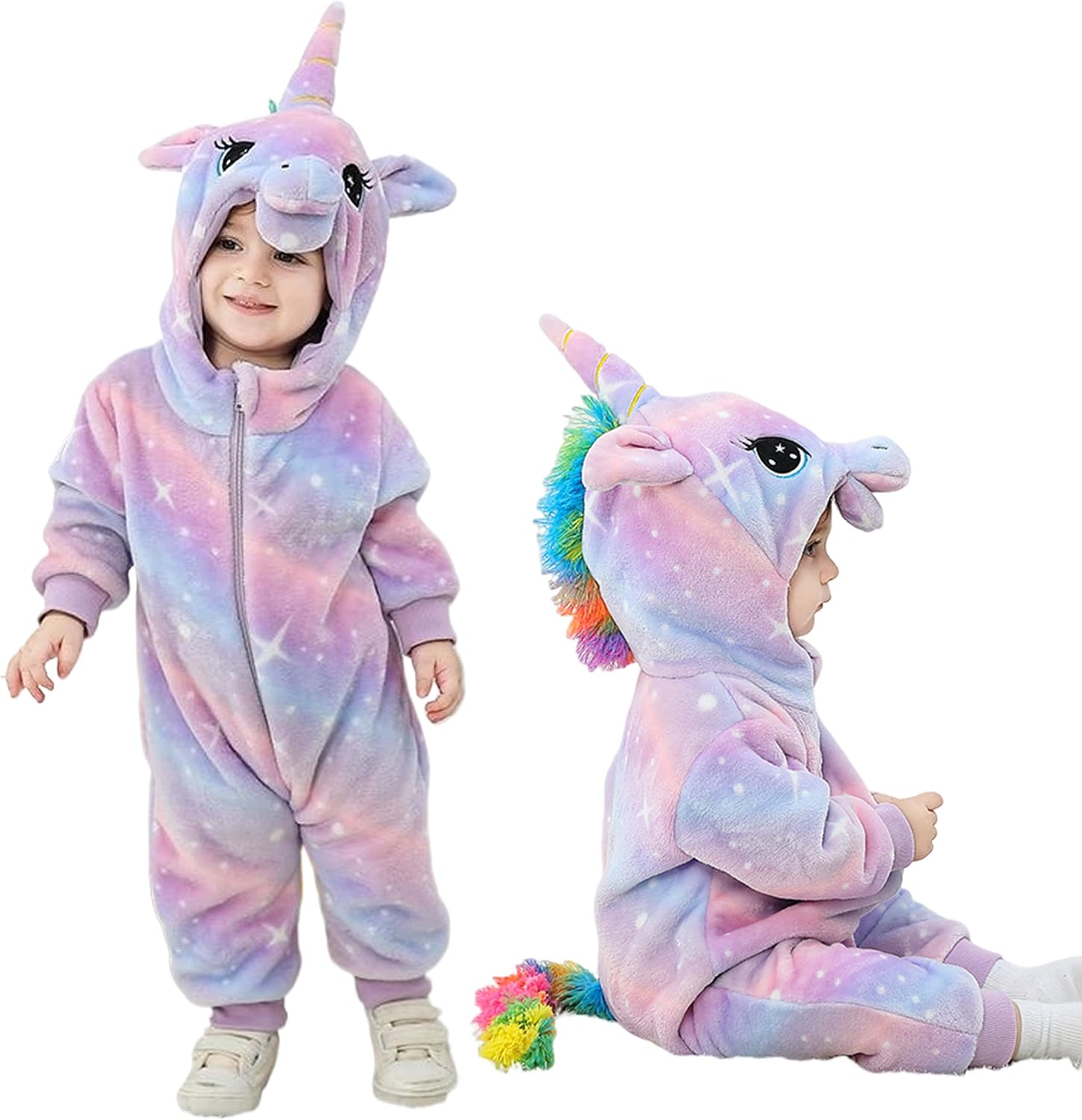 Thumbnail 6 de LOLANTA unisex toddler dinosaur unicorn rainbow plush hooded romper (1–5 years)