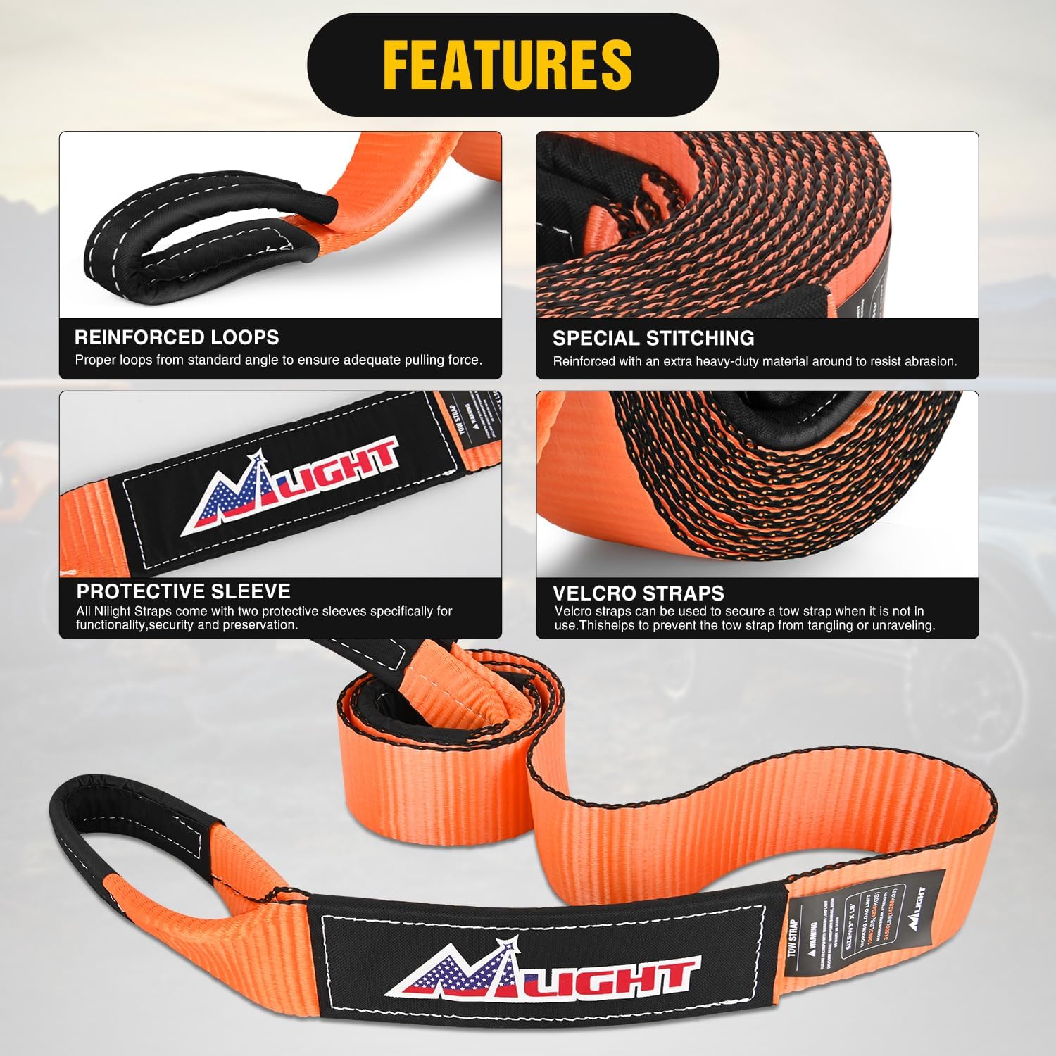 Detalle de Nilight Recovery Tow Strap Kit 31500LBS