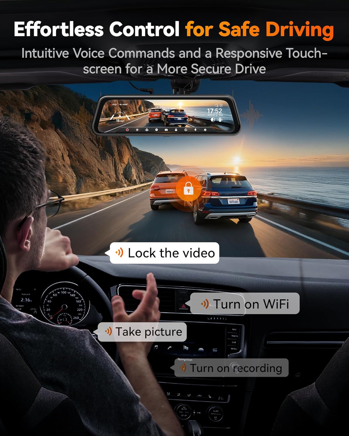 Thumbnail 3 de WOLFBOX M40 10" specchio dashcam con telecamera posteriore 4K+1080P, ADAS/BSD, Wi‑Fi e GPS