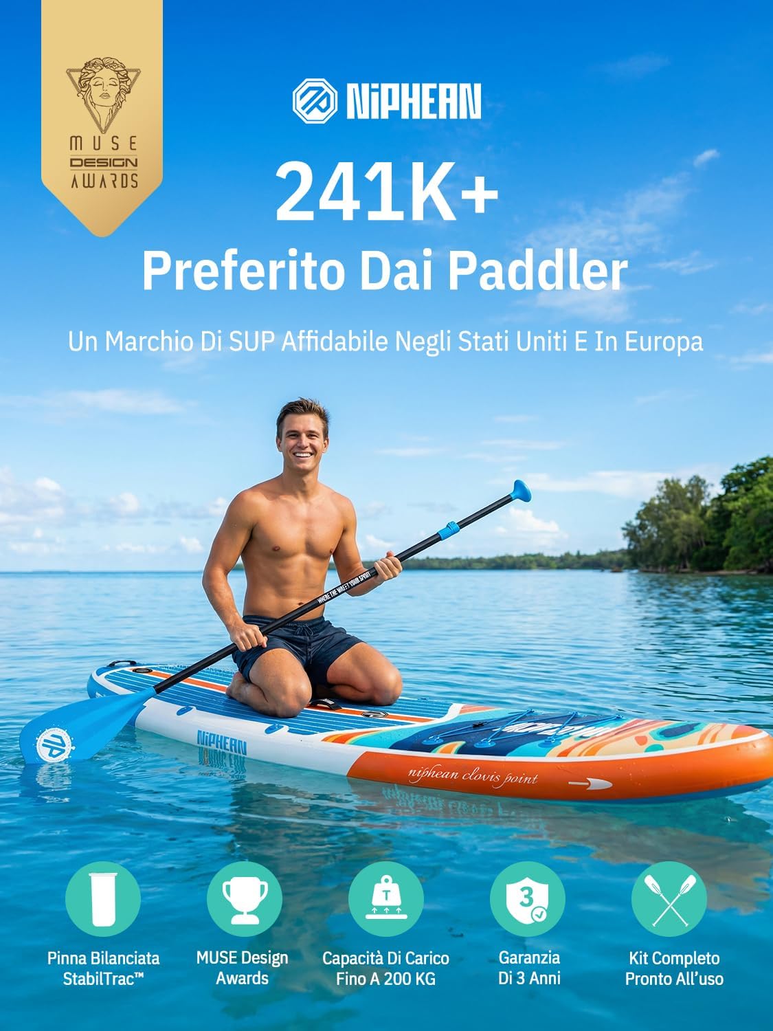 Thumbnail 1 de Niphean SUP Gonfiabile Adulti con Tutti gli Accessori – 320 cm, Capacità 200 kg e Sedile incluso