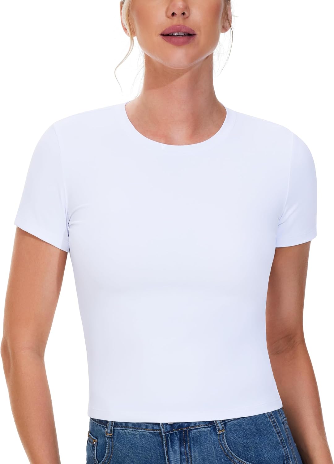 Detalle de Women’s Gym Tops Short Sleeve Slim Fit Breathable Performance T-Shirt (80% polyamide, 20% spandex)
